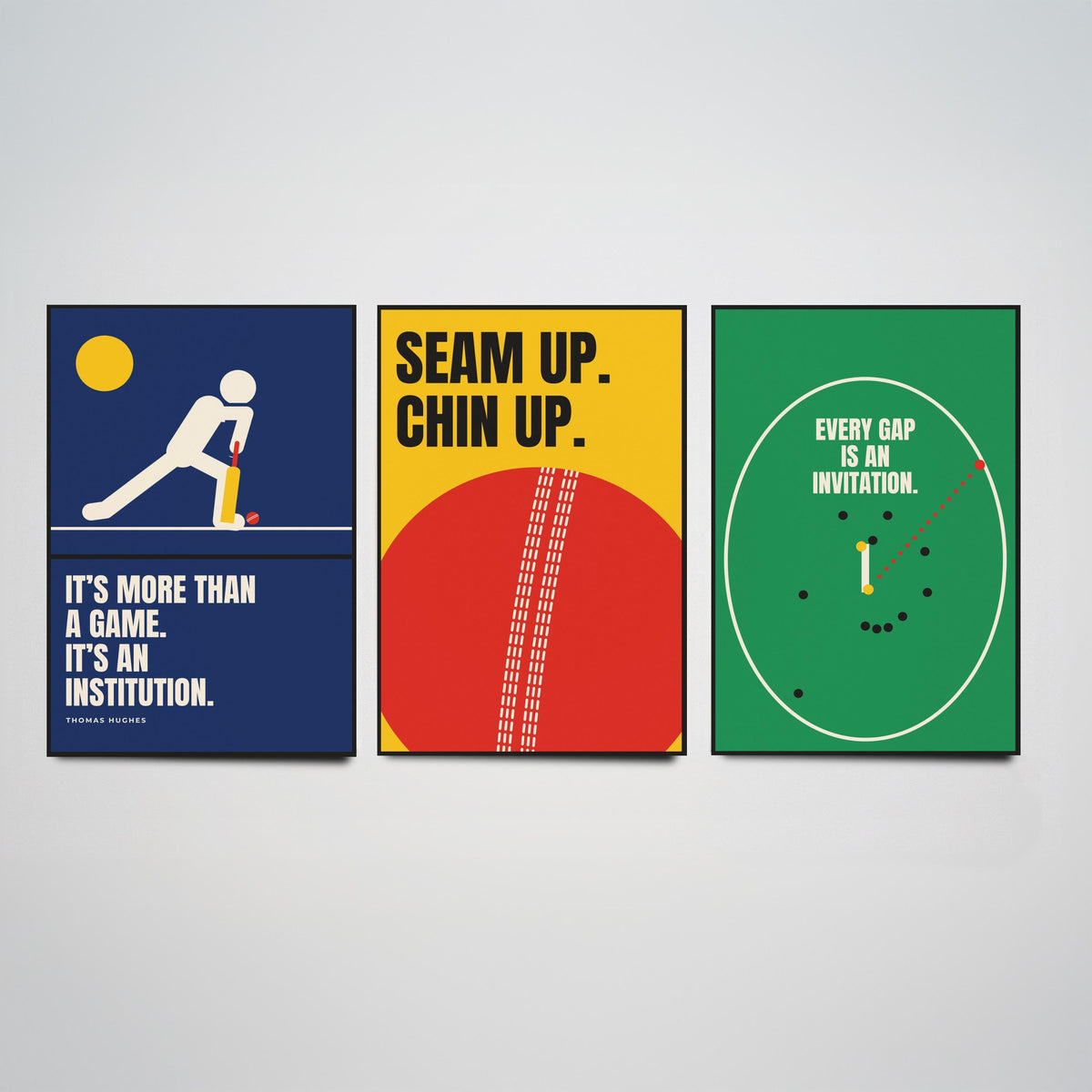 Cricket Quotes Set of Three Art Prints - 3 Bauhaus Cricketer Posters - Minimalist Sport Wall Art Illustration V1