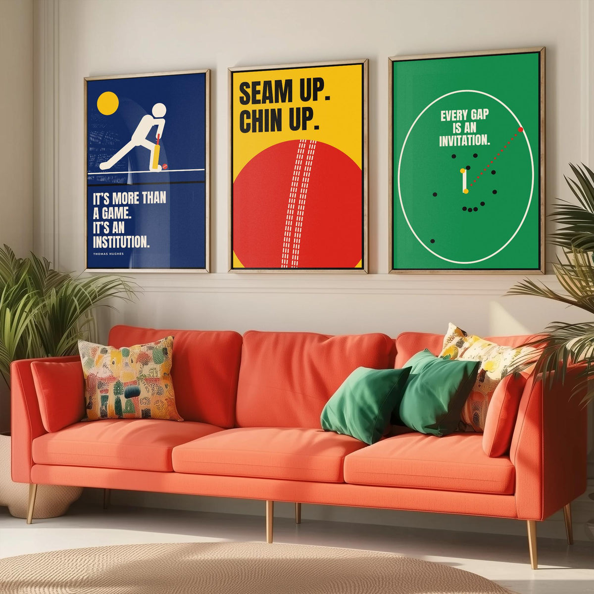 Cricket Quotes Set of Three Art Prints - 3 Bauhaus Cricketer Posters - Minimalist Sport Wall Art Illustration V1