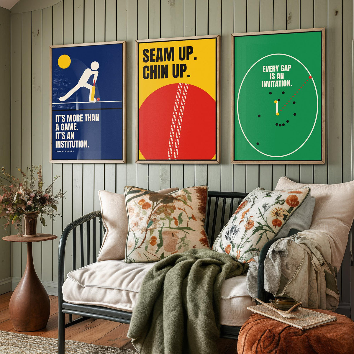 Cricket Quotes Set of Three Art Prints - 3 Bauhaus Cricketer Posters - Minimalist Sport Wall Art Illustration V1