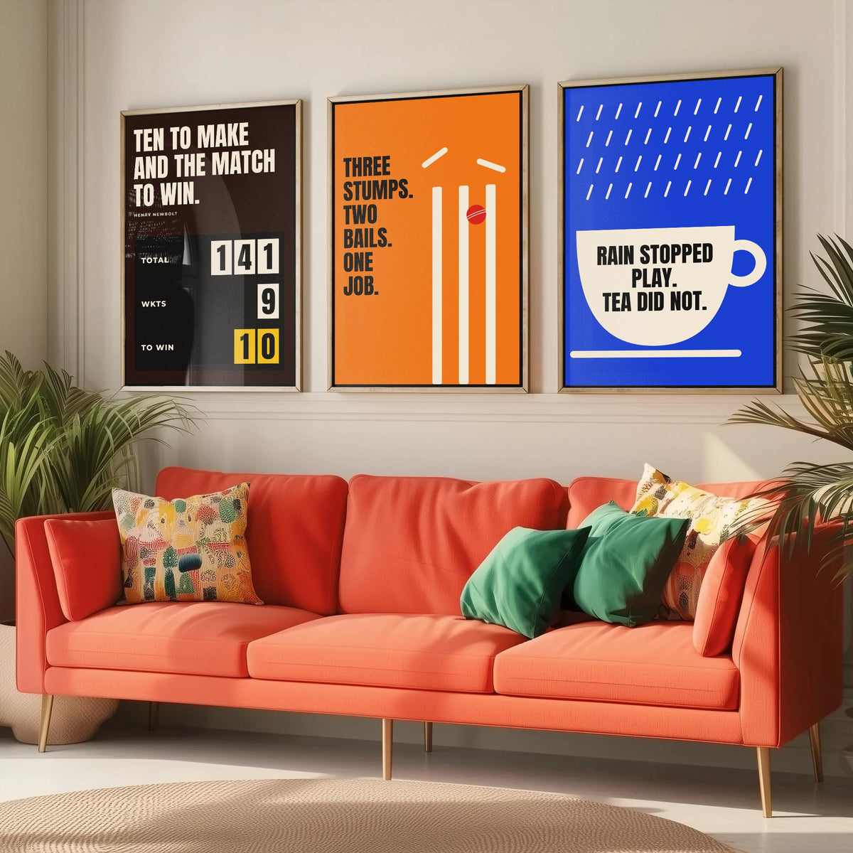 Cricket Quotes Set of Three Art Prints - 3 Retro Bauhaus Cricketer Posters - Minimalist Sport Wall Art Illustration V2