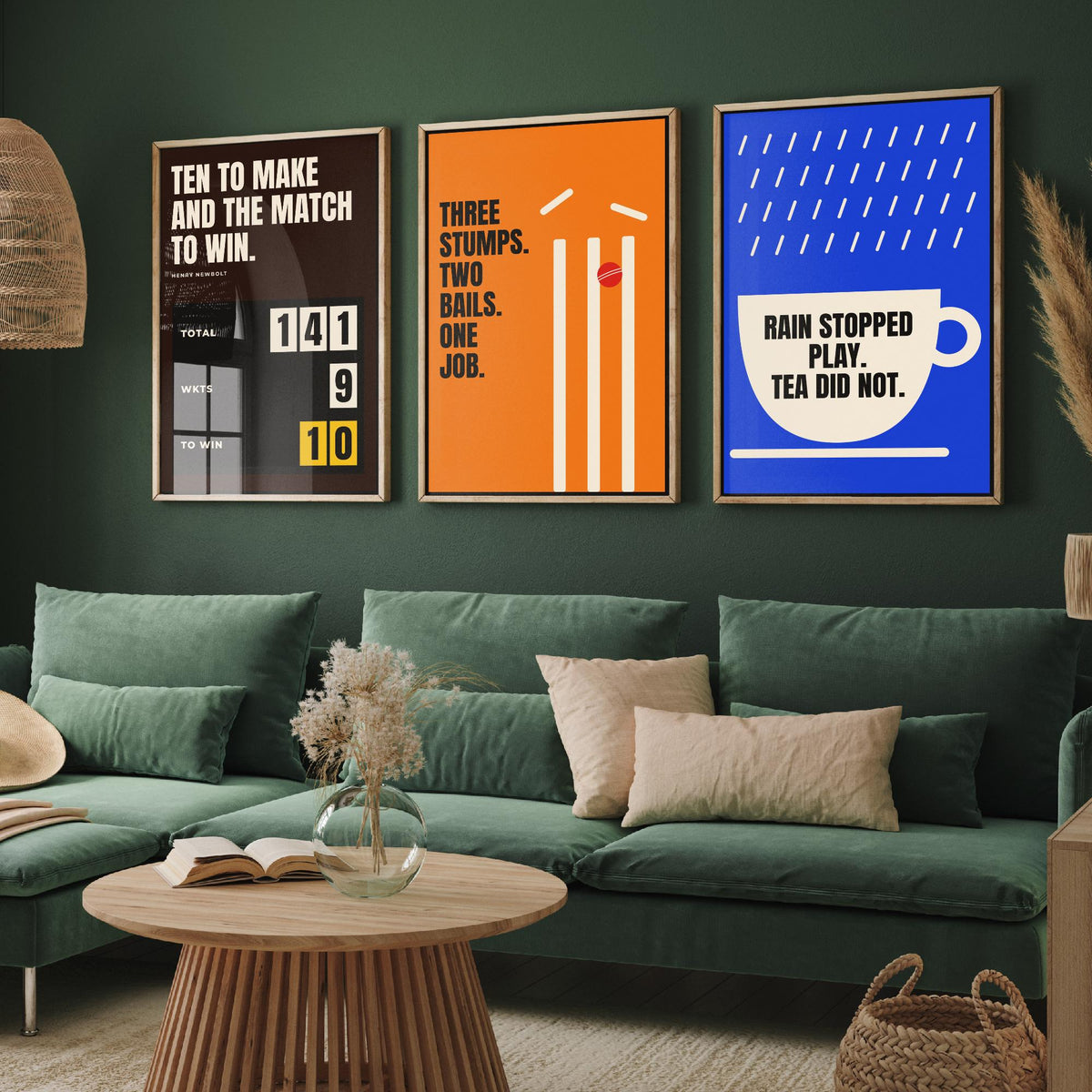 Cricket Quotes Set of Three Art Prints - 3 Retro Bauhaus Cricketer Posters - Minimalist Sport Wall Art Illustration V2