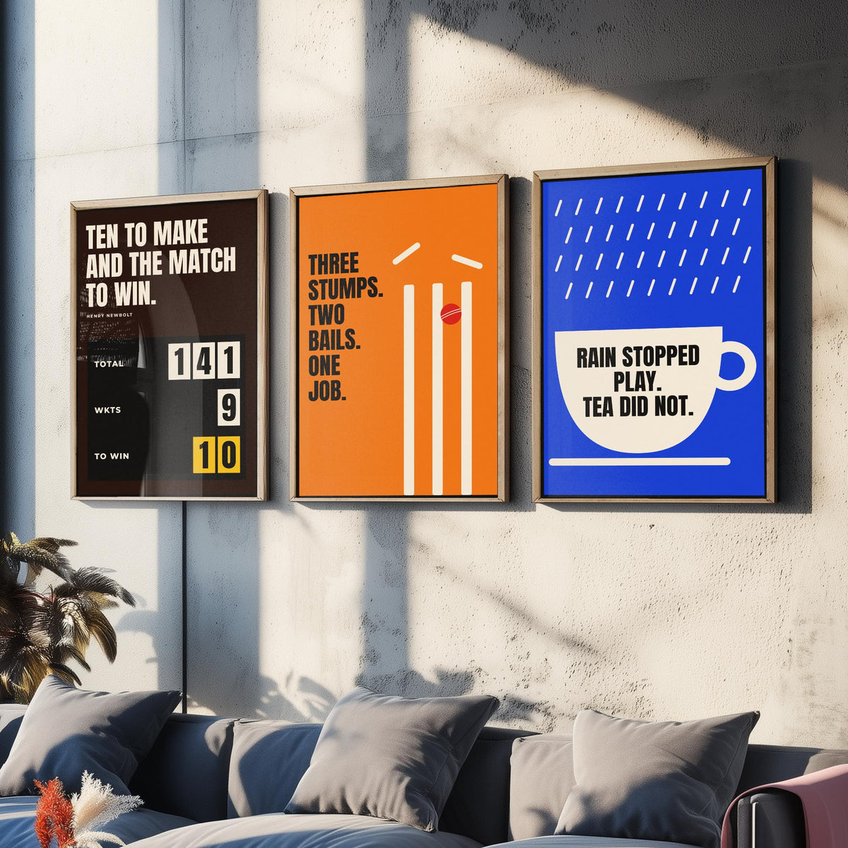 Cricket Quotes Set of Three Art Prints - 3 Retro Bauhaus Cricketer Posters - Minimalist Sport Wall Art Illustration V2