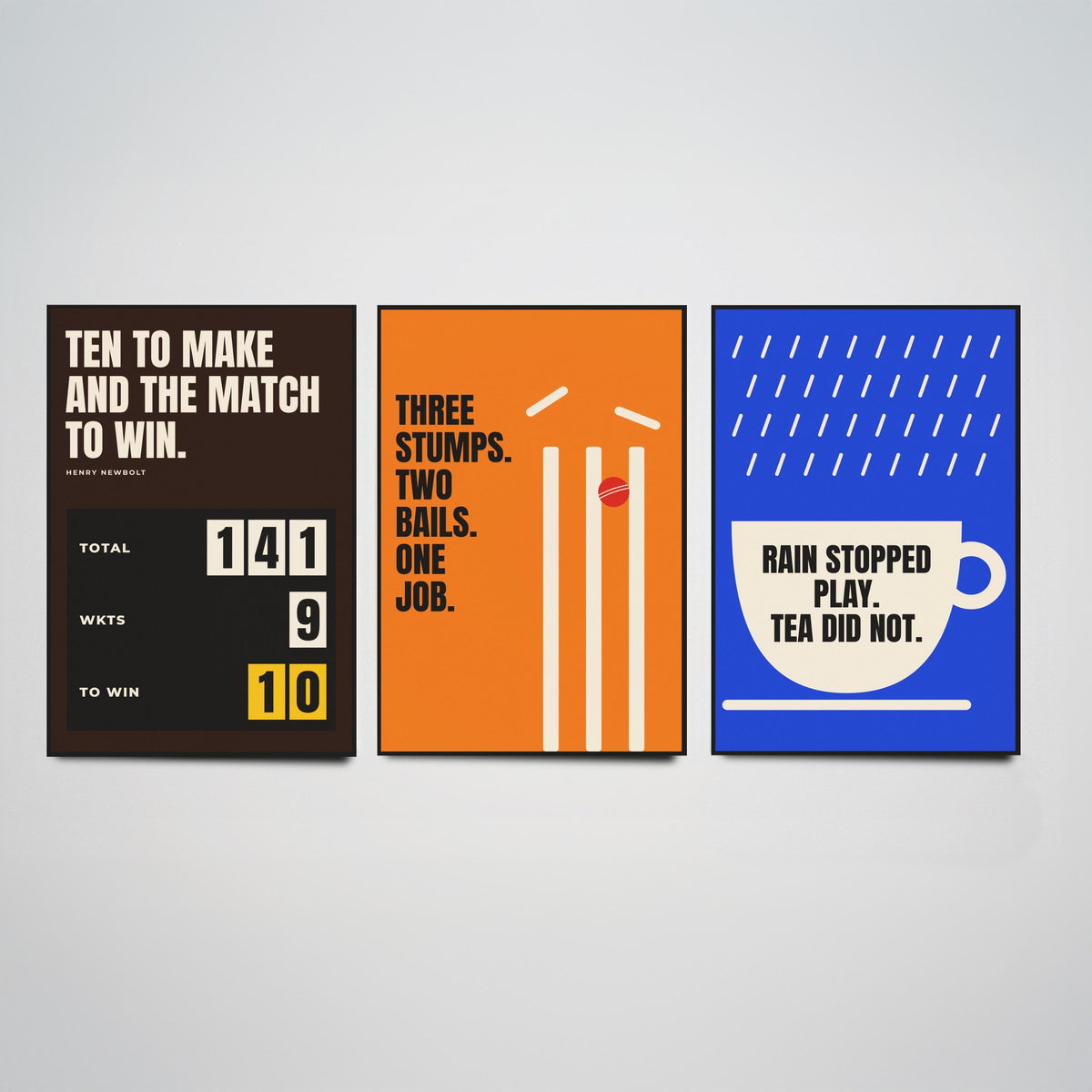 Cricket Quotes Set of Three Art Prints - 3 Retro Bauhaus Cricketer Posters - Minimalist Sport Wall Art Illustration V2