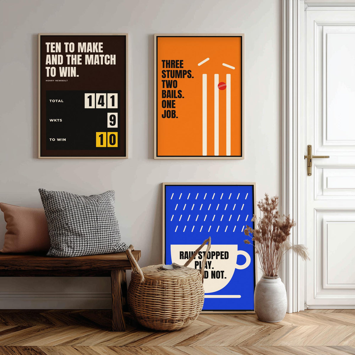 Cricket Quotes Set of Three Art Prints - 3 Retro Bauhaus Cricketer Posters - Minimalist Sport Wall Art Illustration V2