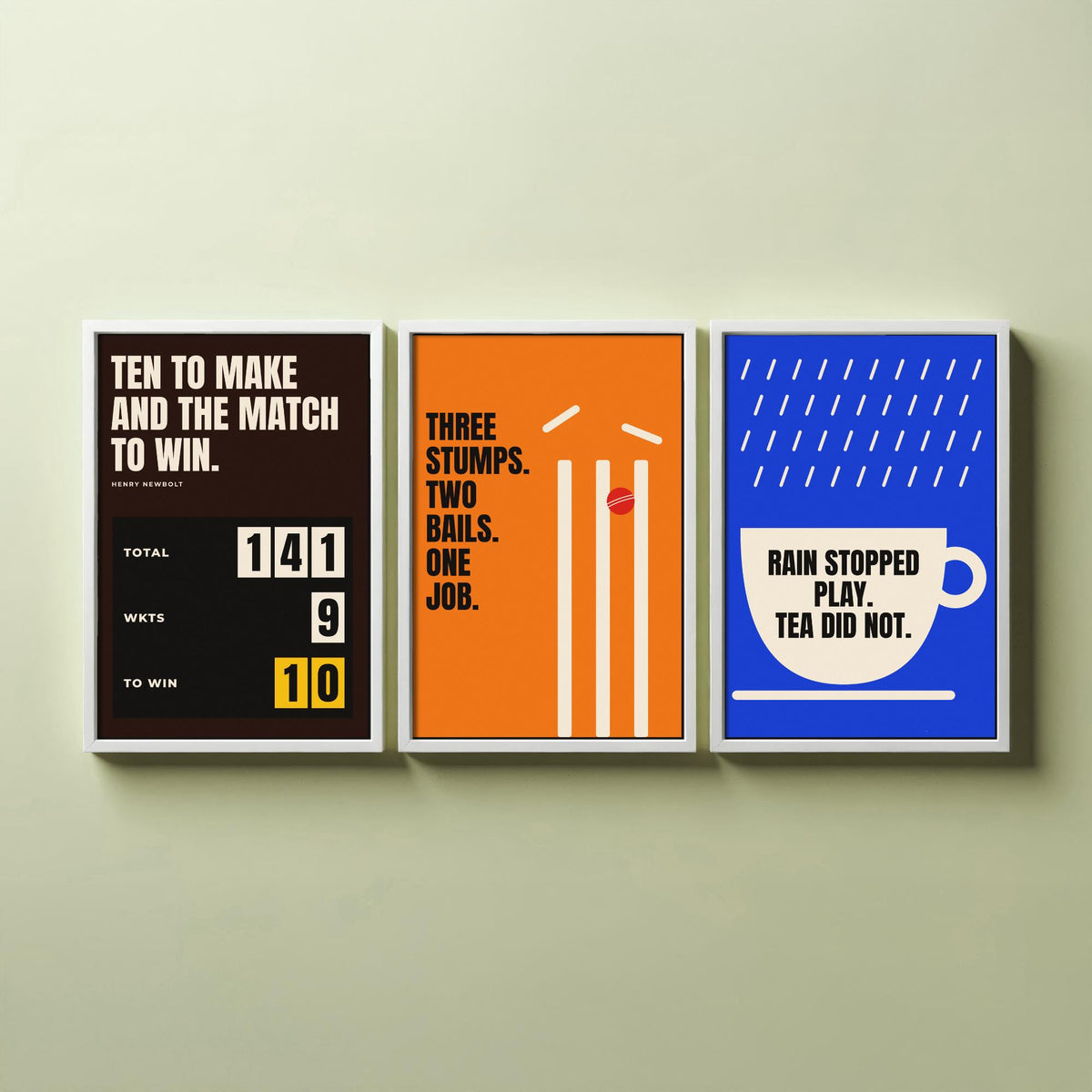 Cricket Quotes Set of Three Art Prints - 3 Retro Bauhaus Cricketer Posters - Minimalist Sport Wall Art Illustration V2