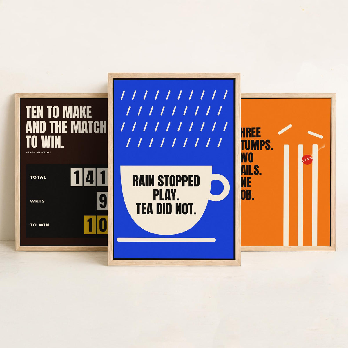 Cricket Quotes Set of Three Art Prints - 3 Retro Bauhaus Cricketer Posters - Minimalist Sport Wall Art Illustration V2