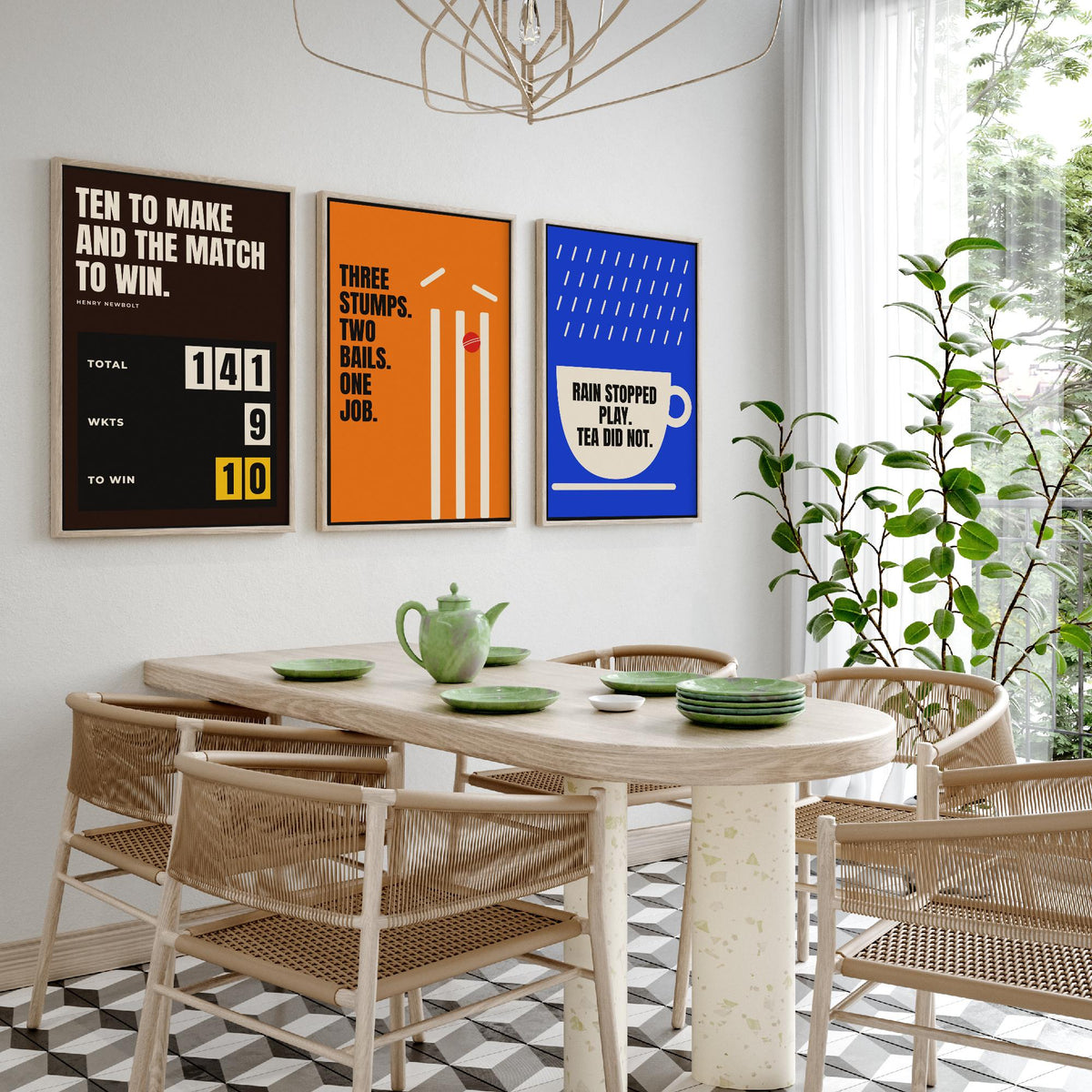 Cricket Quotes Set of Three Art Prints - 3 Retro Bauhaus Cricketer Posters - Minimalist Sport Wall Art Illustration V2