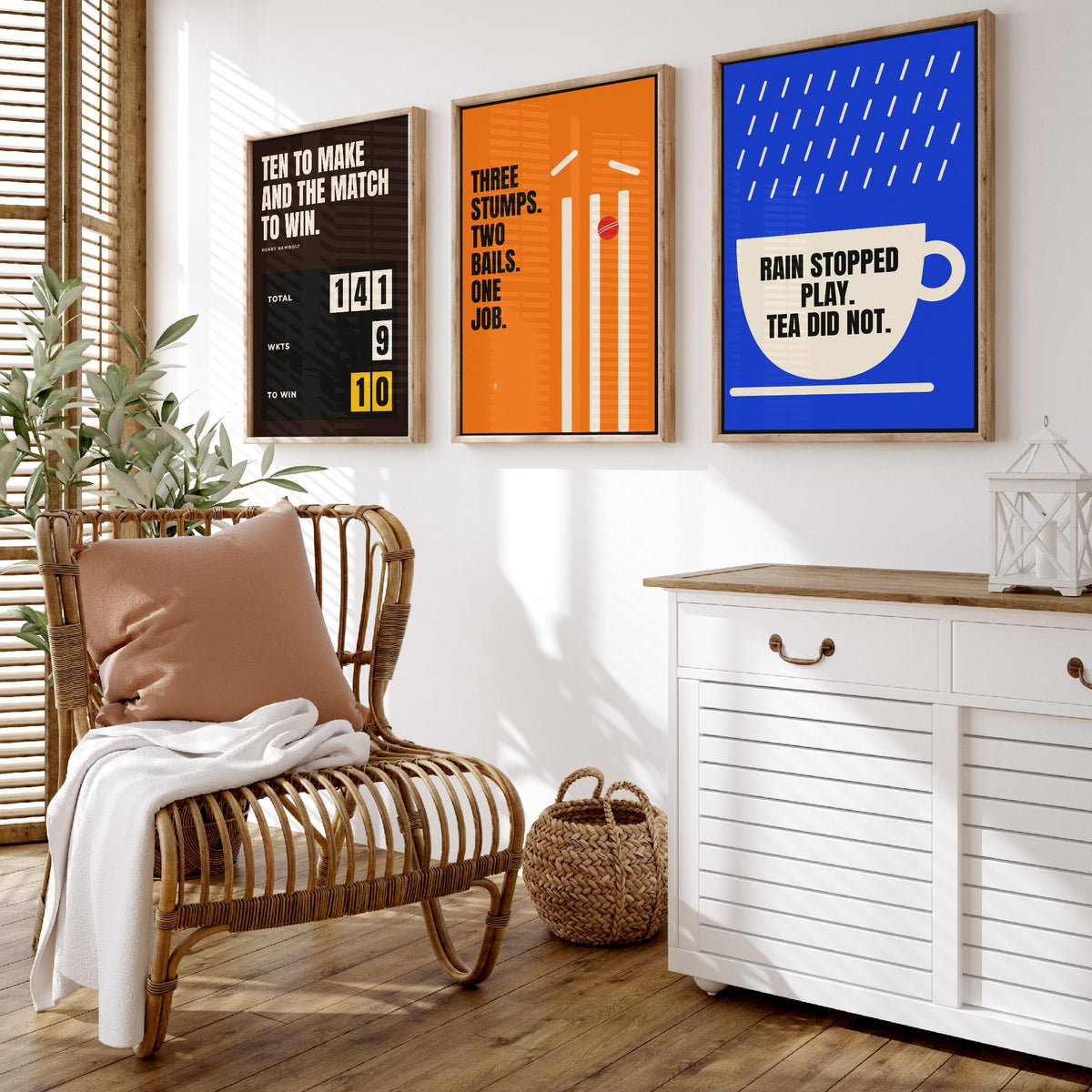 Cricket Quotes Set of Three Art Prints - 3 Retro Bauhaus Cricketer Posters - Minimalist Sport Wall Art Illustration V2