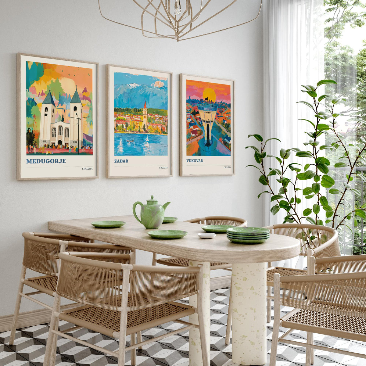 Croatia Set of Three Prints | Medjugorje Zadar Vukovar | Vibrant Folk Art Travel Landscape Painting Wall Poster