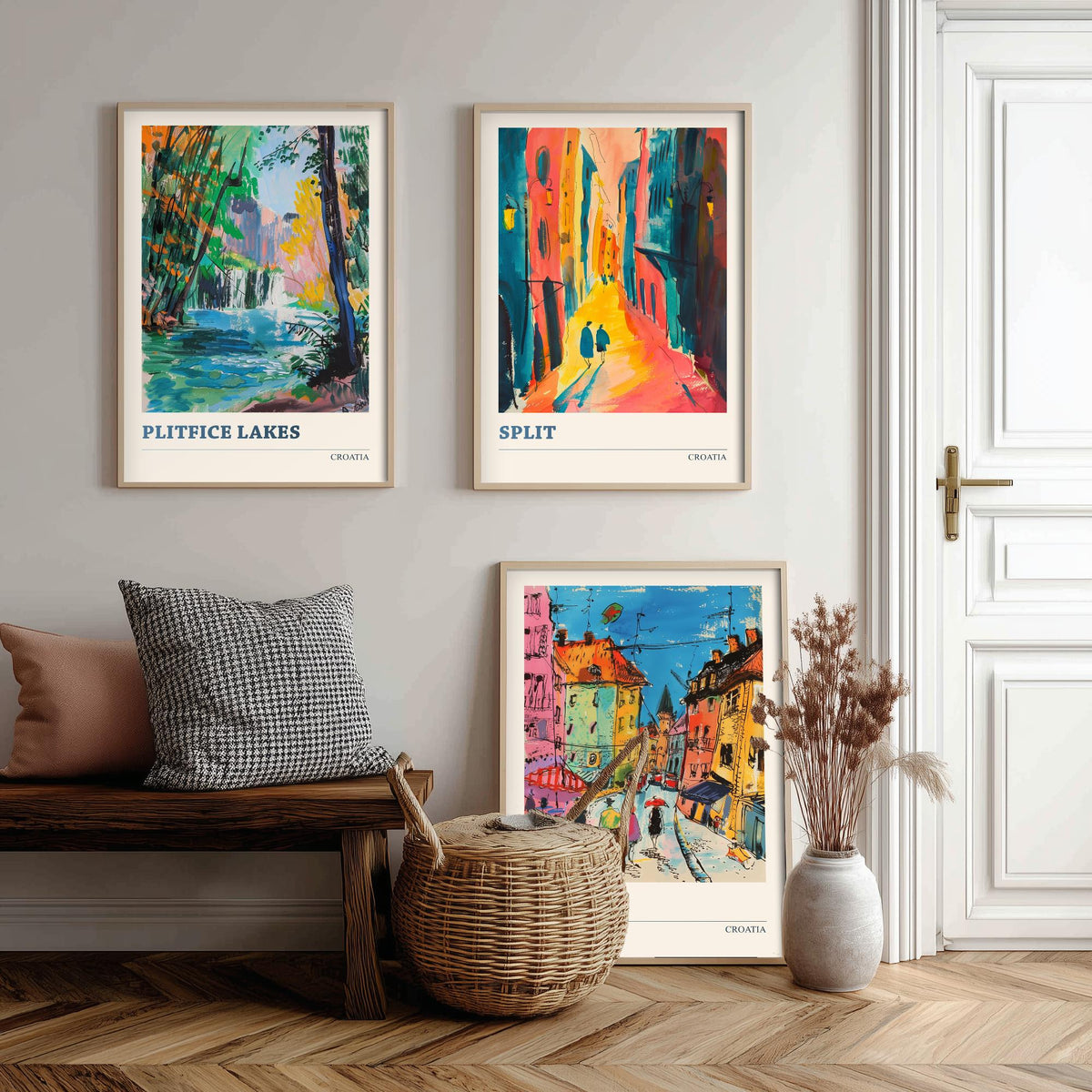 Croatia Set of Three Prints | Plitvice Lakes Split Zagreb | Vibrant Expressive Travel Landscape Painting Poster