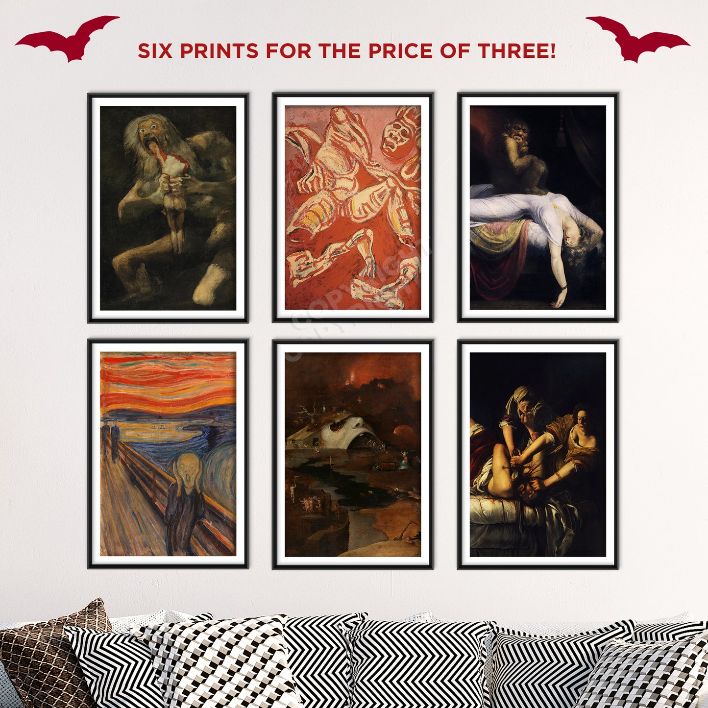 Set of Six Spooky Halloween Prints - 6 Classic Paintings - Photo Poster Wall Art Gift Home Decor - Creepy Halloween Art Gore Blood Horror