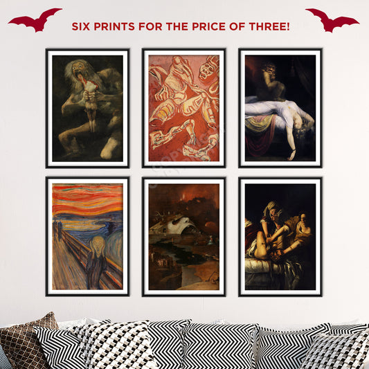 Set of Six Spooky Halloween Prints - 6 Classic Paintings - Photo Poster Wall Art Gift Home Decor - Creepy Halloween Art Gore Blood Horror