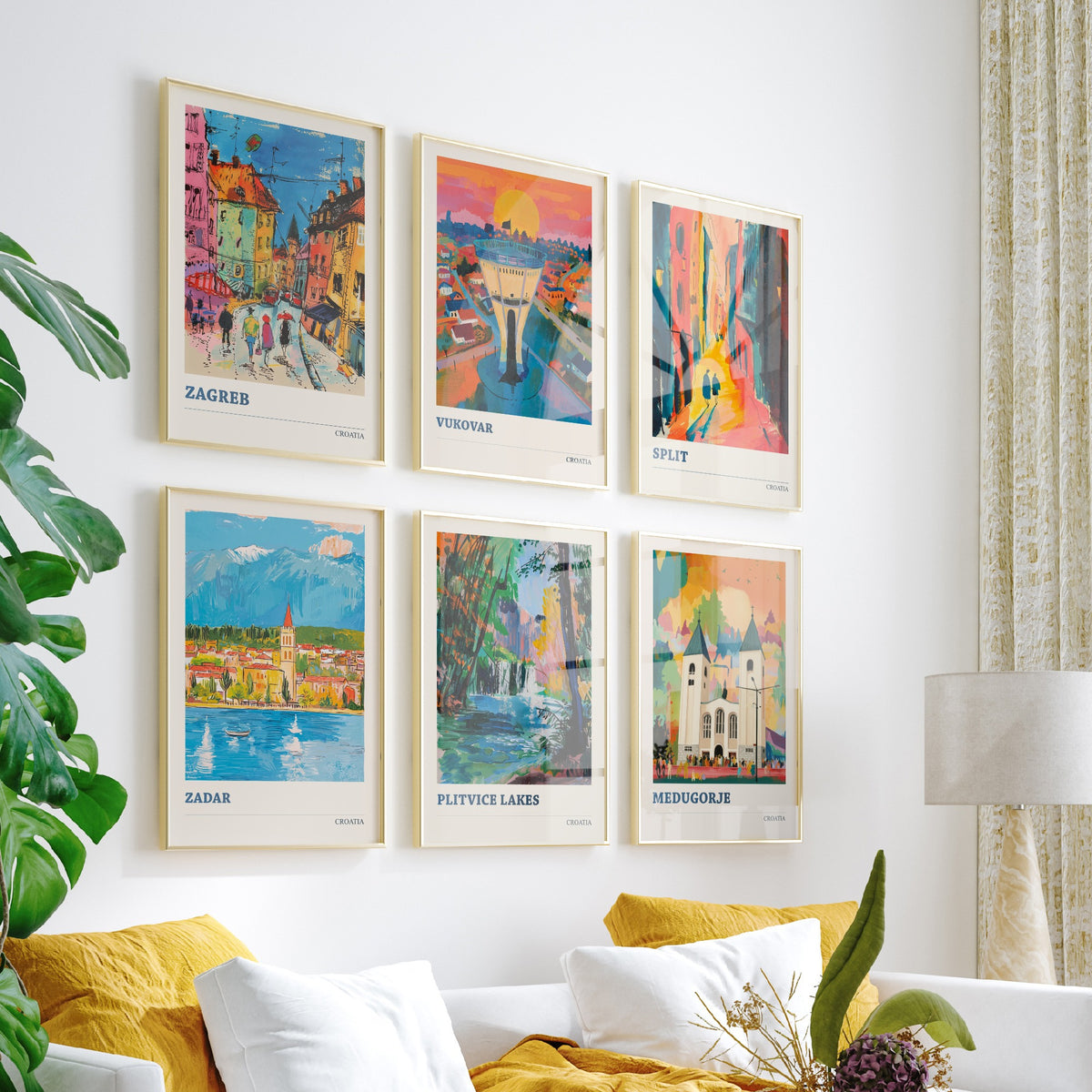 Set of Six Croatia Travel Posters - 6 Ludwig Art Prints - Zagreb, Vukovar, Split, Zadar, Plitvice Lakes, Medjugorje Painting