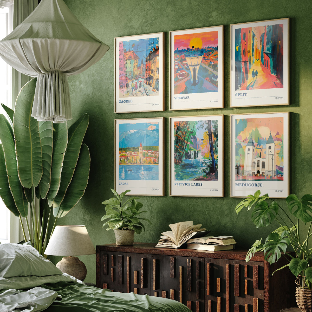 Set of Six Croatia Travel Posters - 6 Ludwig Art Prints - Zagreb, Vukovar, Split, Zadar, Plitvice Lakes, Medjugorje Painting