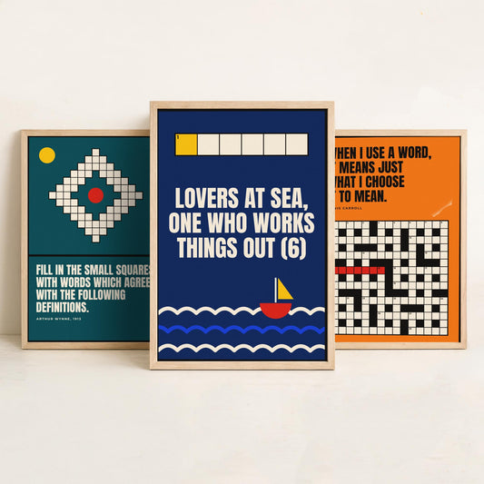 Cryptic Crossword Quotes Set of Three Art Prints - 3 Bauhaus Puzzle Posters - Minimalist Word Wall Art Illustration V1
