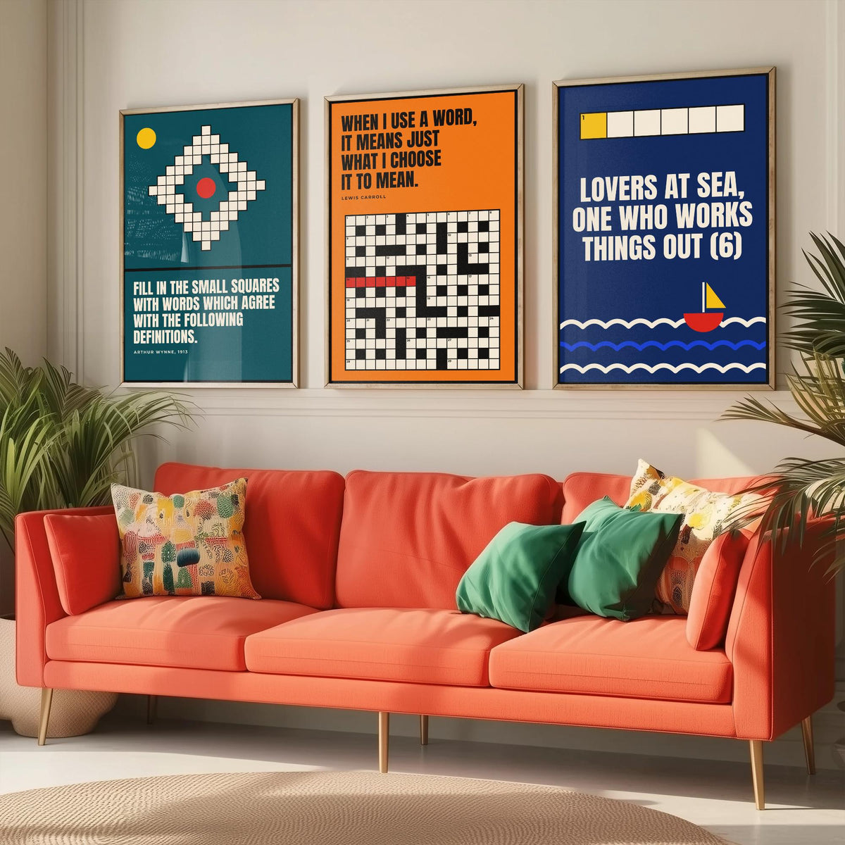 Cryptic Crossword Quotes Set of Three Art Prints - 3 Bauhaus Puzzle Posters - Minimalist Word Wall Art Illustration V1