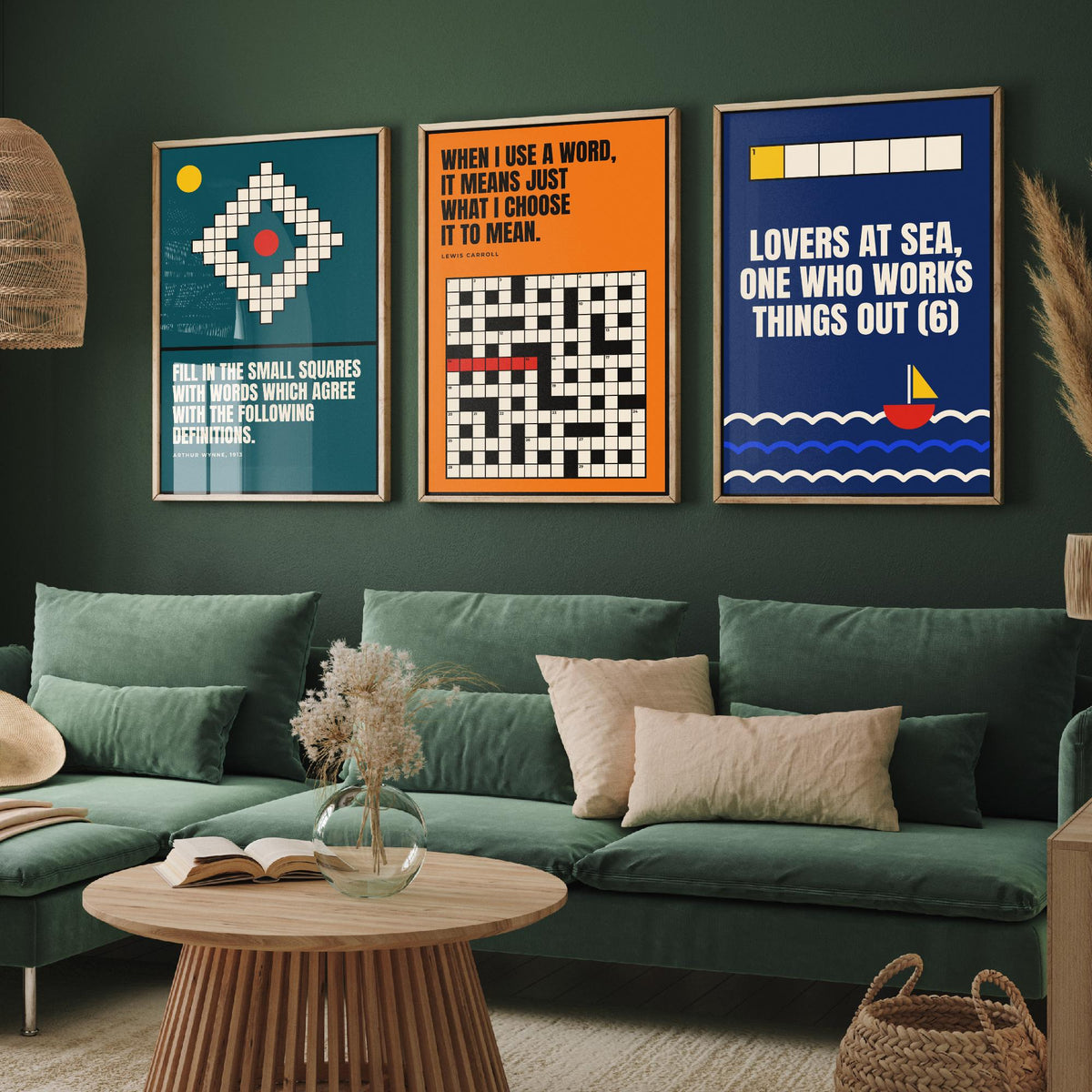 Cryptic Crossword Quotes Set of Three Art Prints - 3 Bauhaus Puzzle Posters - Minimalist Word Wall Art Illustration V1