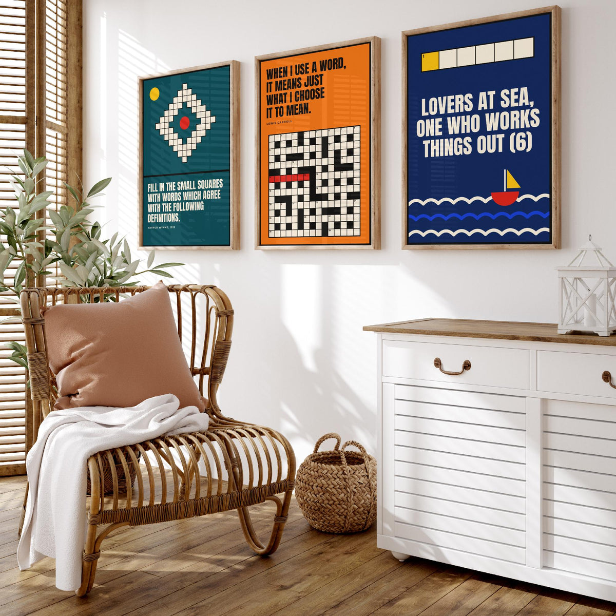 Cryptic Crossword Quotes Set of Three Art Prints - 3 Bauhaus Puzzle Posters - Minimalist Word Wall Art Illustration V1