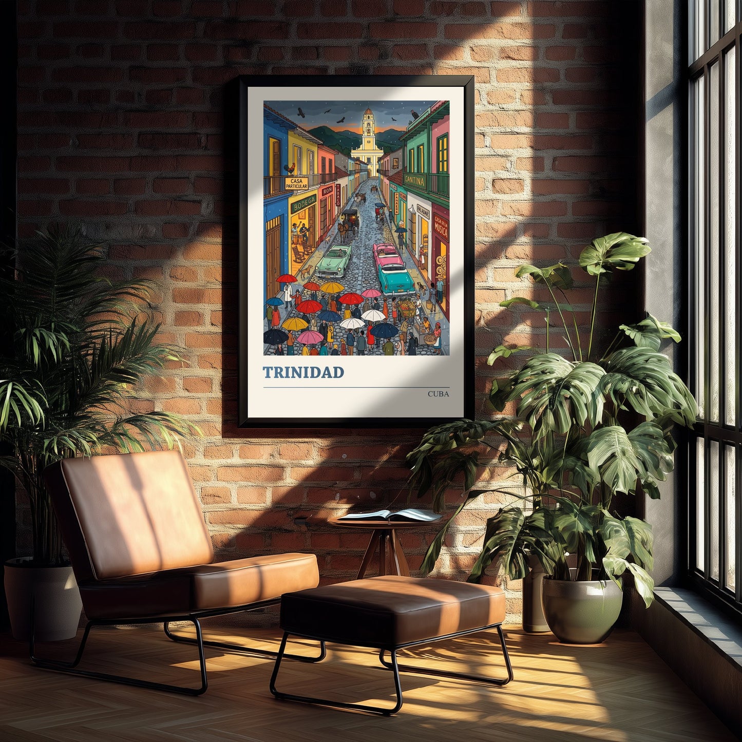 Trinidad Cuba Travel Poster - Rainy Cobbled Street Folk Art Print - Colonial Town and Bell Tower Illustration 3/3