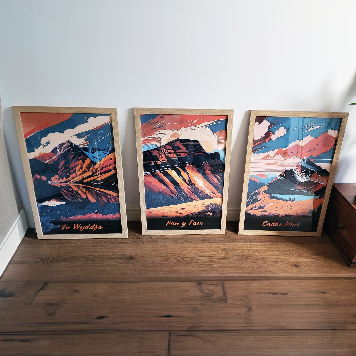 Set of Three Welsh Mountains in Autumn Travel Posters (Welsh Names) - Set of 3 Cader Idris, Pen y Fan, Yr Wyddfa, Paintings Wall Art Print