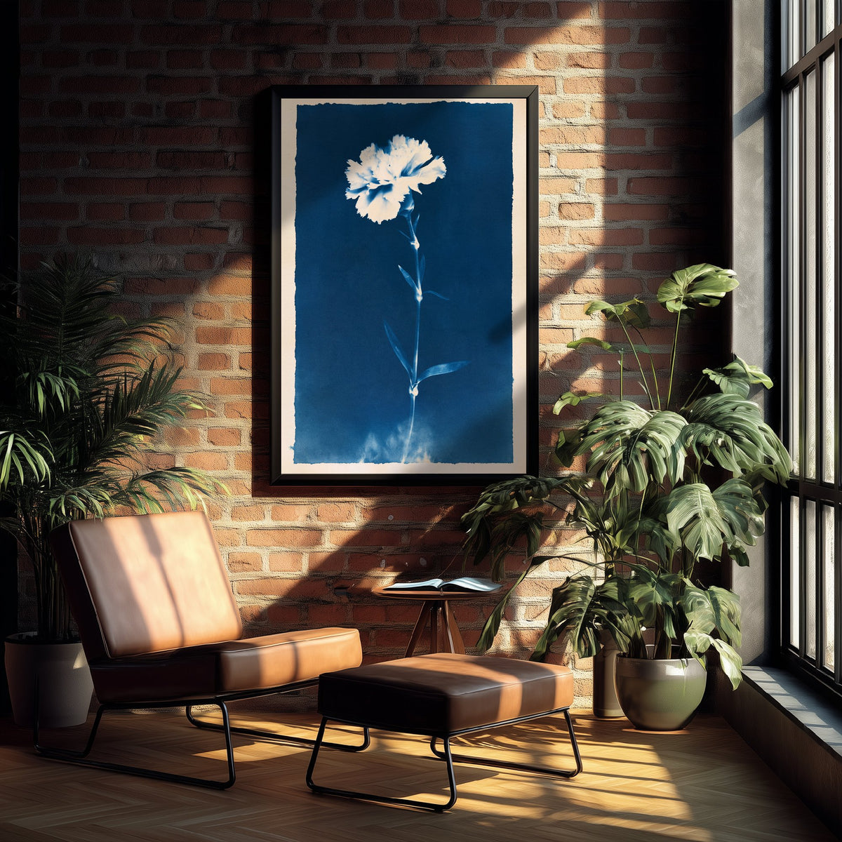 January Birth Flower Art Print - Carnation Poster - Blue Cyanotype Botanical Illustration - Birth Month Gift 01/12