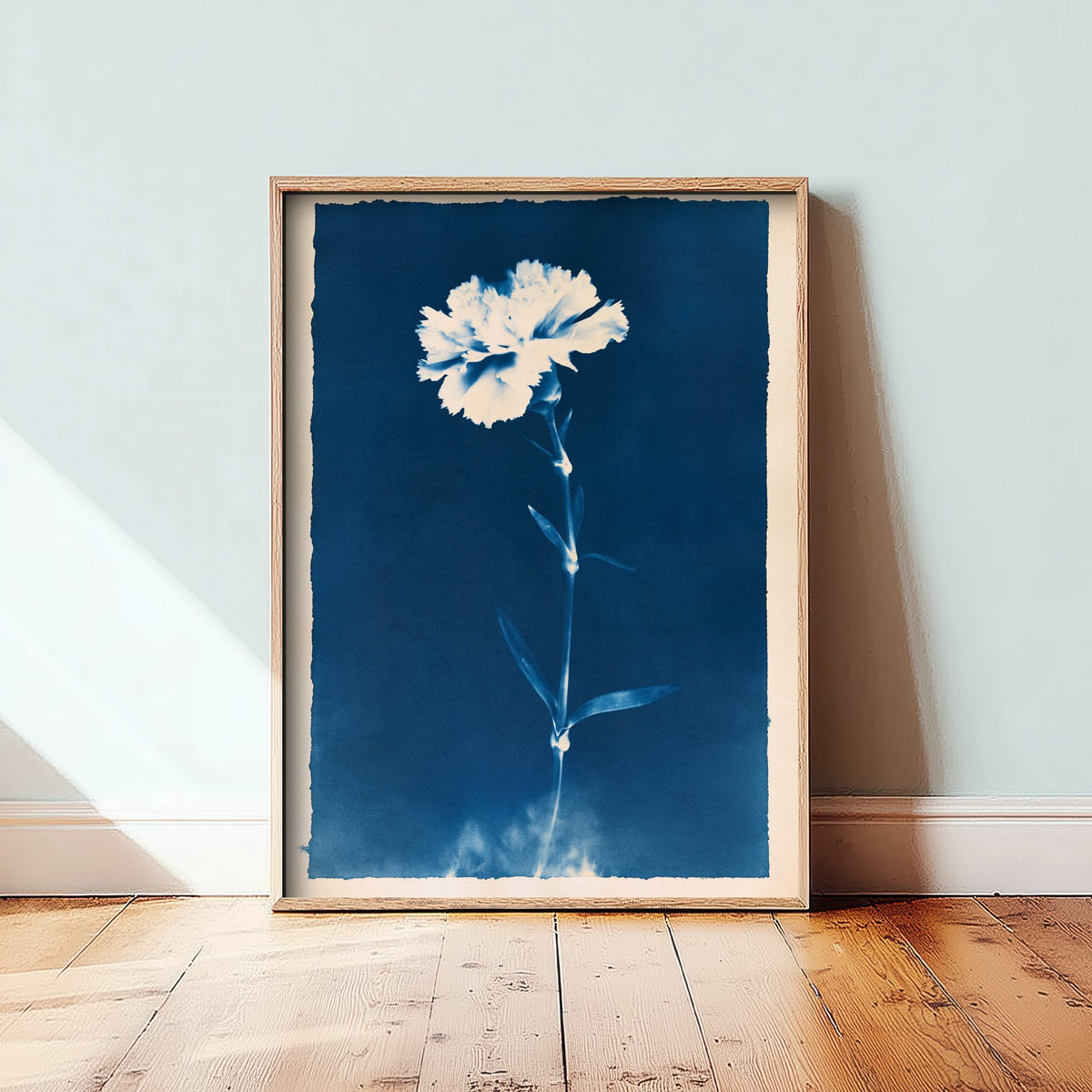 January Birth Flower Art Print - Carnation Poster - Blue Cyanotype Botanical Illustration - Birth Month Gift 01/12