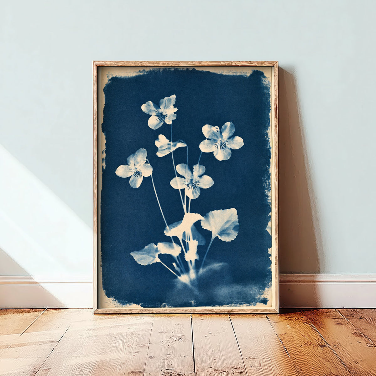 February Birth Flower Art Print - Violet Poster - Blue Cyanotype Botanical Illustration - Birth Month Gift 02/12