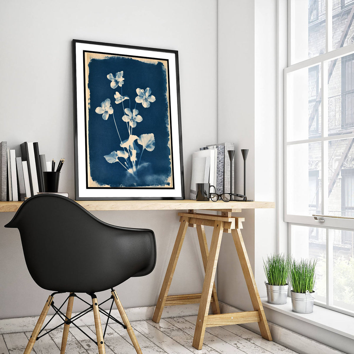 February Birth Flower Art Print - Violet Poster - Blue Cyanotype Botanical Illustration - Birth Month Gift 02/12