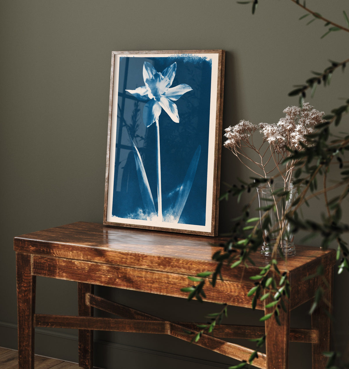 March Birth Flower Art Print - Daffodil Poster - Blue Cyanotype Botanical Illustration - Birth Month Gift 03/12
