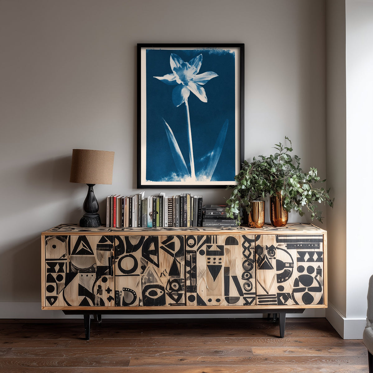 March Birth Flower Art Print - Daffodil Poster - Blue Cyanotype Botanical Illustration - Birth Month Gift 03/12