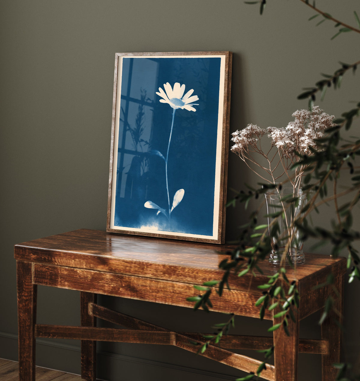 April Birth Flower Art Print - Daisy Poster - Blue Cyanotype Botanical Illustration - Birth Month Gift 04/12
