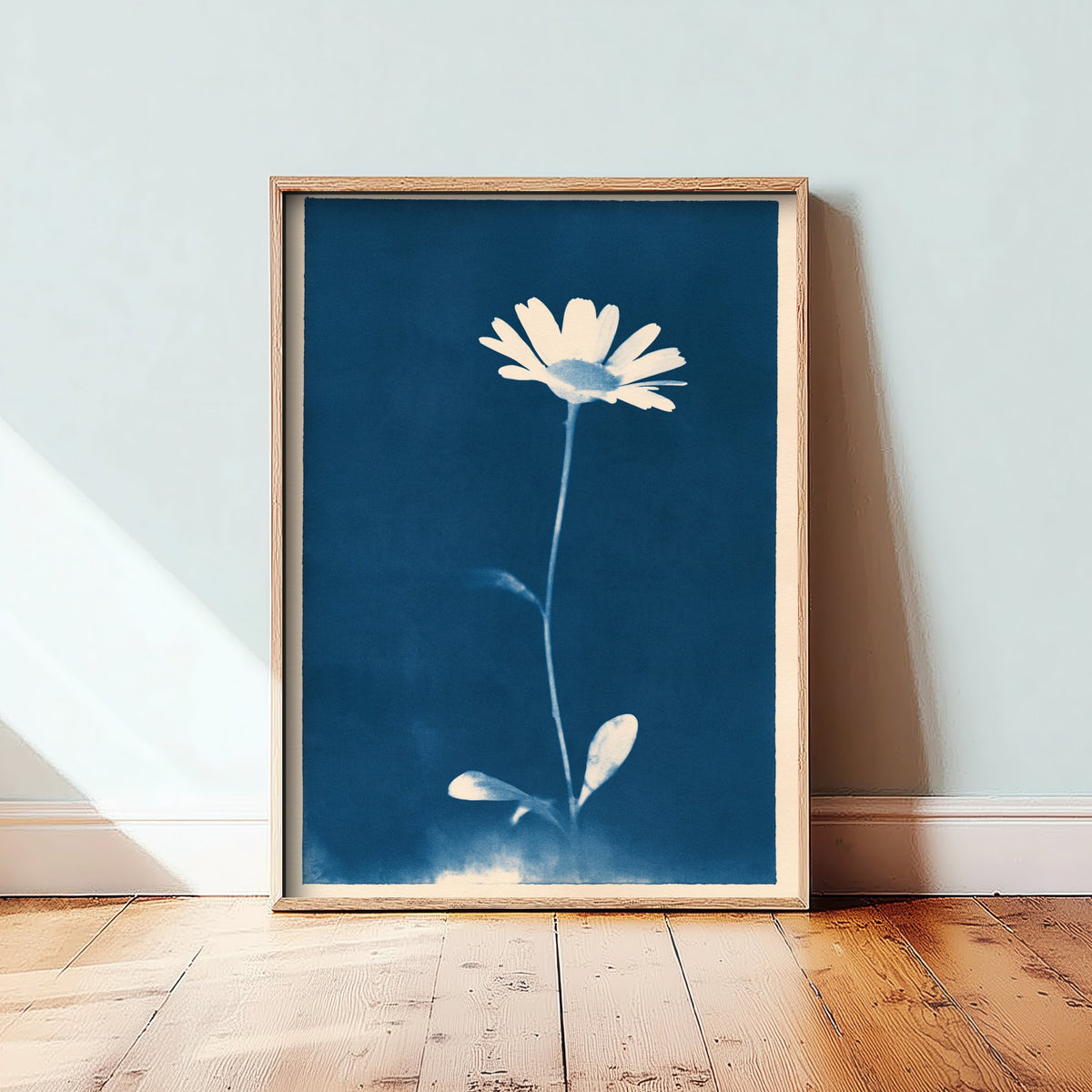 April Birth Flower Art Print - Daisy Poster - Blue Cyanotype Botanical Illustration - Birth Month Gift 04/12