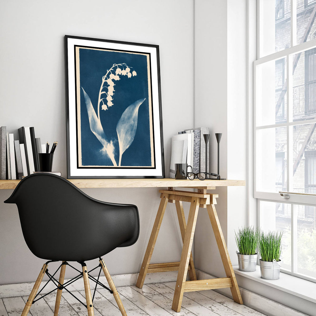 May Birth Flower Art Print - Lily of the Valley Poster - Blue Cyanotype Botanical Illustration - Birth Month Gift 05/12