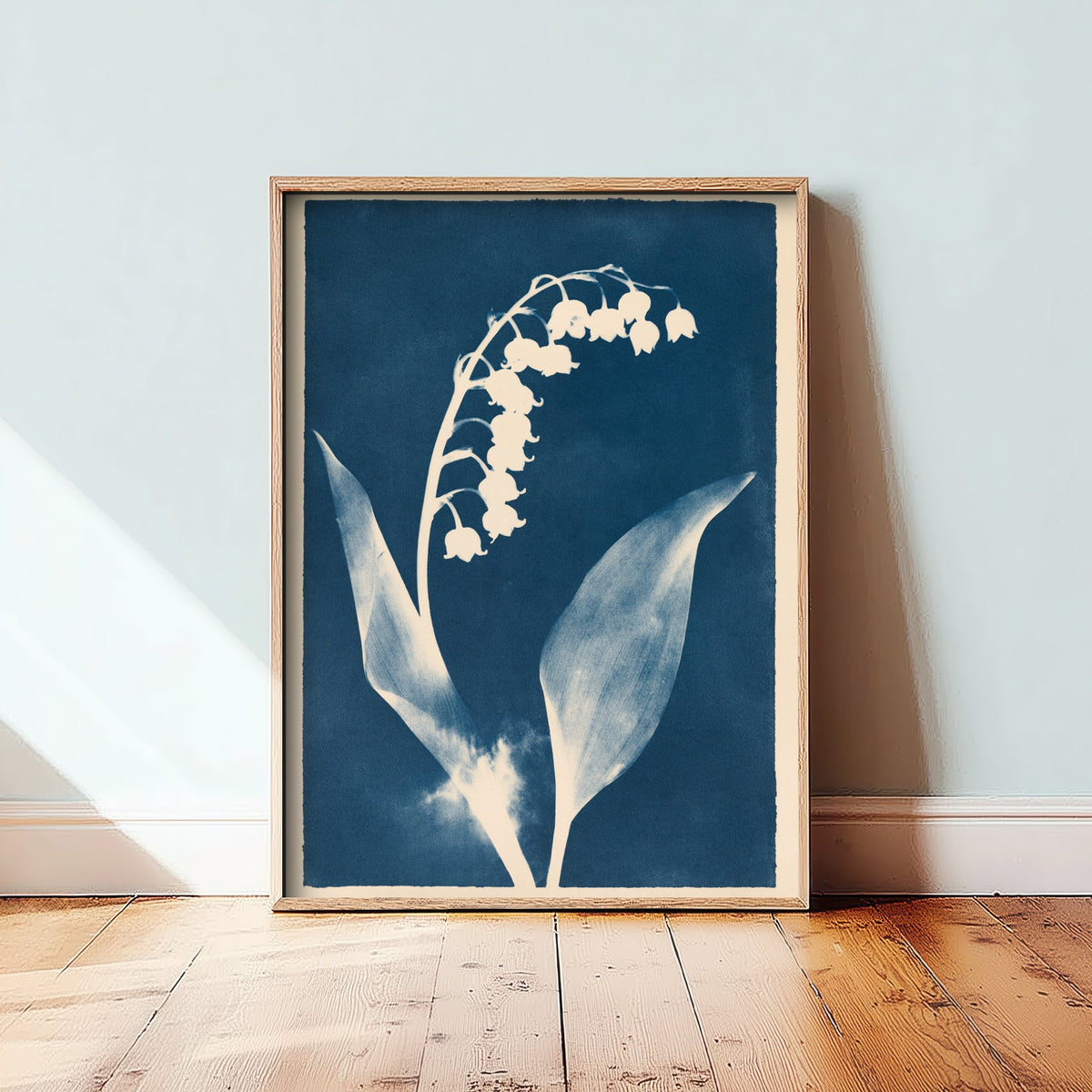 May Birth Flower Art Print - Lily of the Valley Poster - Blue Cyanotype Botanical Illustration - Birth Month Gift 05/12