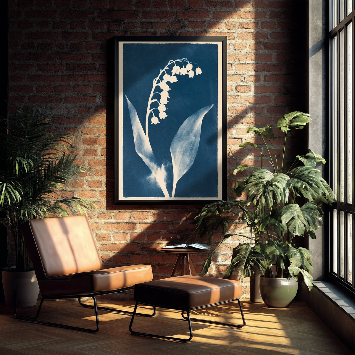 May Birth Flower Art Print - Lily of the Valley Poster - Blue Cyanotype Botanical Illustration - Birth Month Gift 05/12