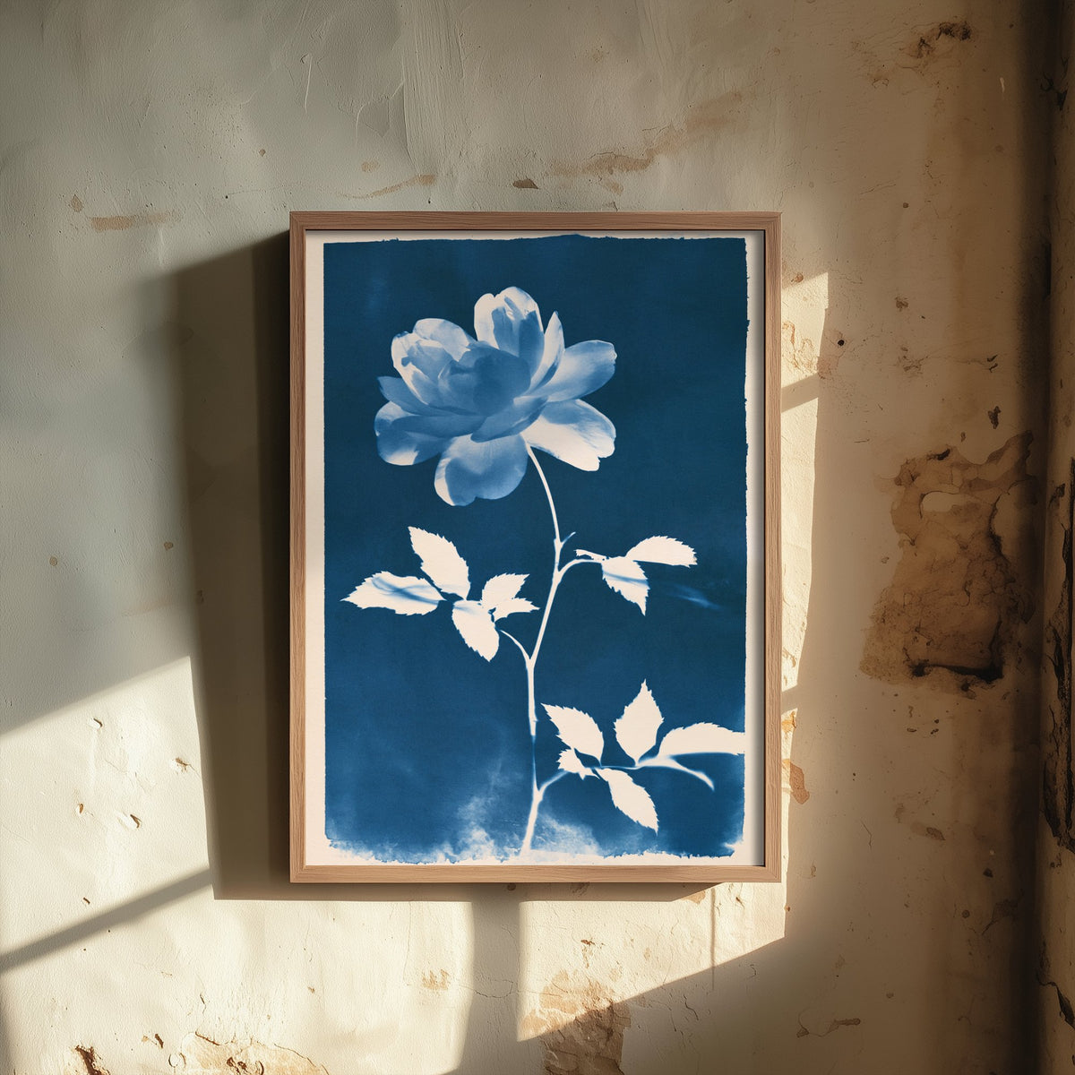 June Birth Flower Art Print - Rose Poster - Blue Cyanotype Botanical Illustration - Birth Month Gift 06/12