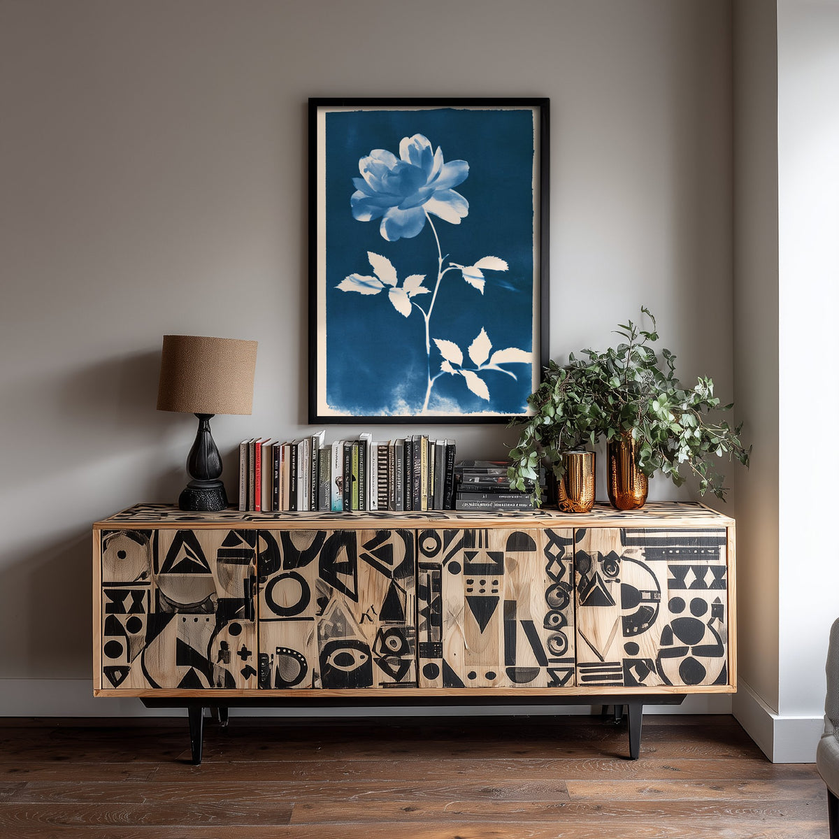 June Birth Flower Art Print - Rose Poster - Blue Cyanotype Botanical Illustration - Birth Month Gift 06/12