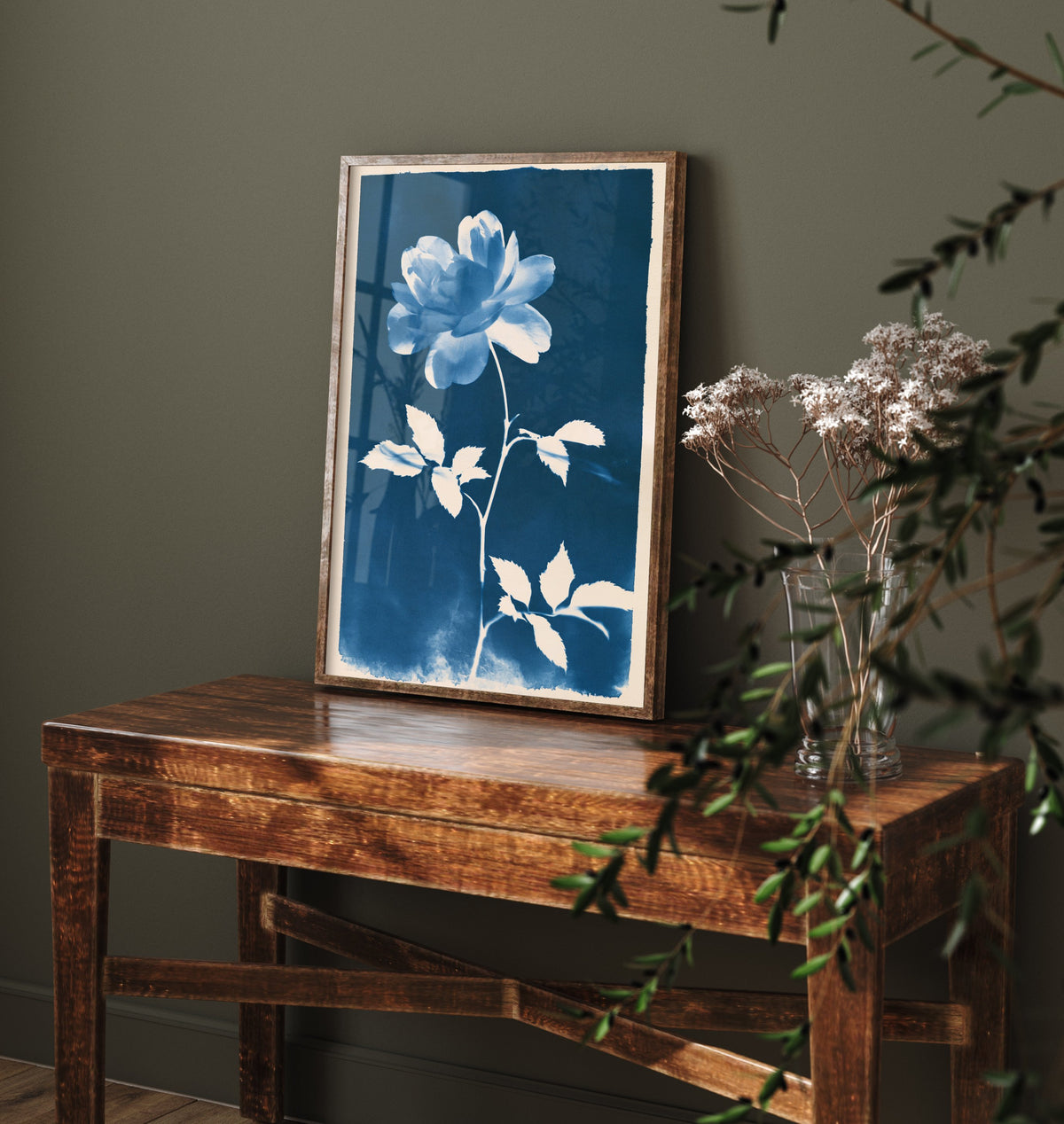 June Birth Flower Art Print - Rose Poster - Blue Cyanotype Botanical Illustration - Birth Month Gift 06/12