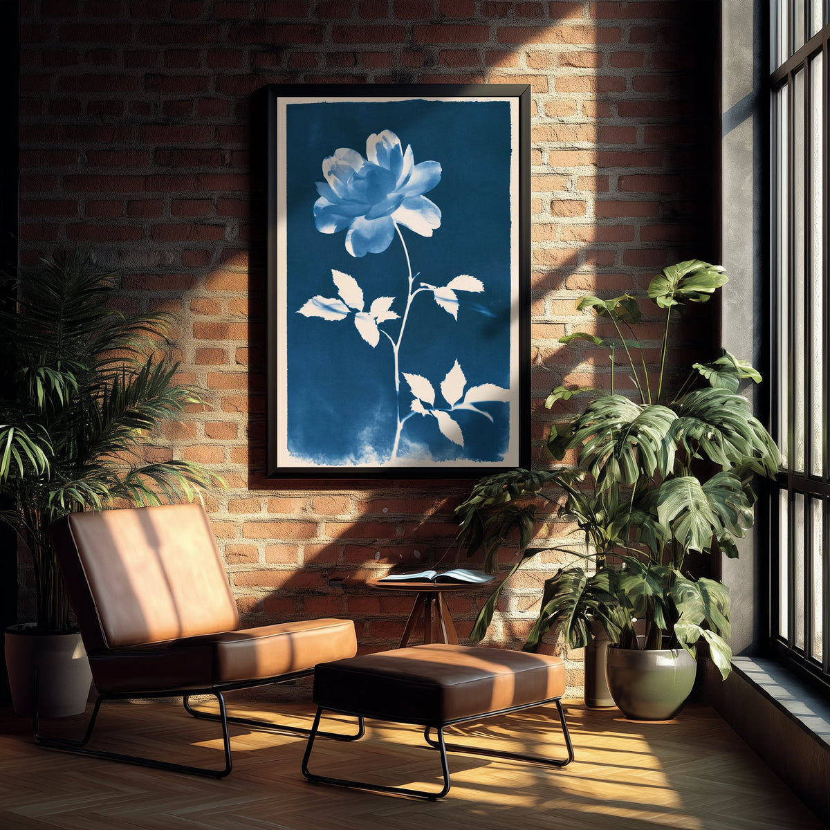 June Birth Flower Art Print - Rose Poster - Blue Cyanotype Botanical Illustration - Birth Month Gift 06/12