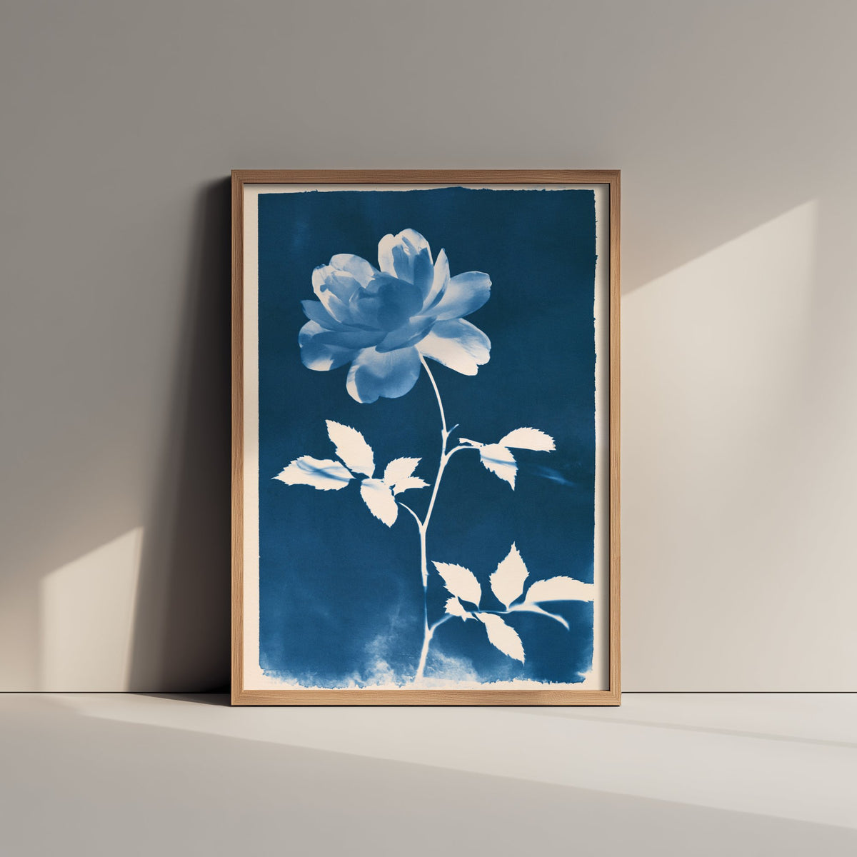 June Birth Flower Art Print - Rose Poster - Blue Cyanotype Botanical Illustration - Birth Month Gift 06/12