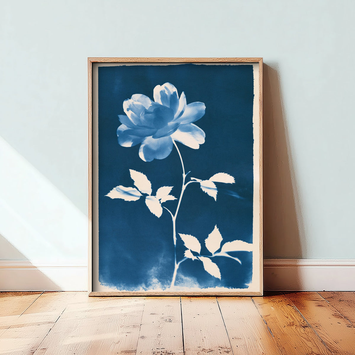 June Birth Flower Art Print - Rose Poster - Blue Cyanotype Botanical Illustration - Birth Month Gift 06/12