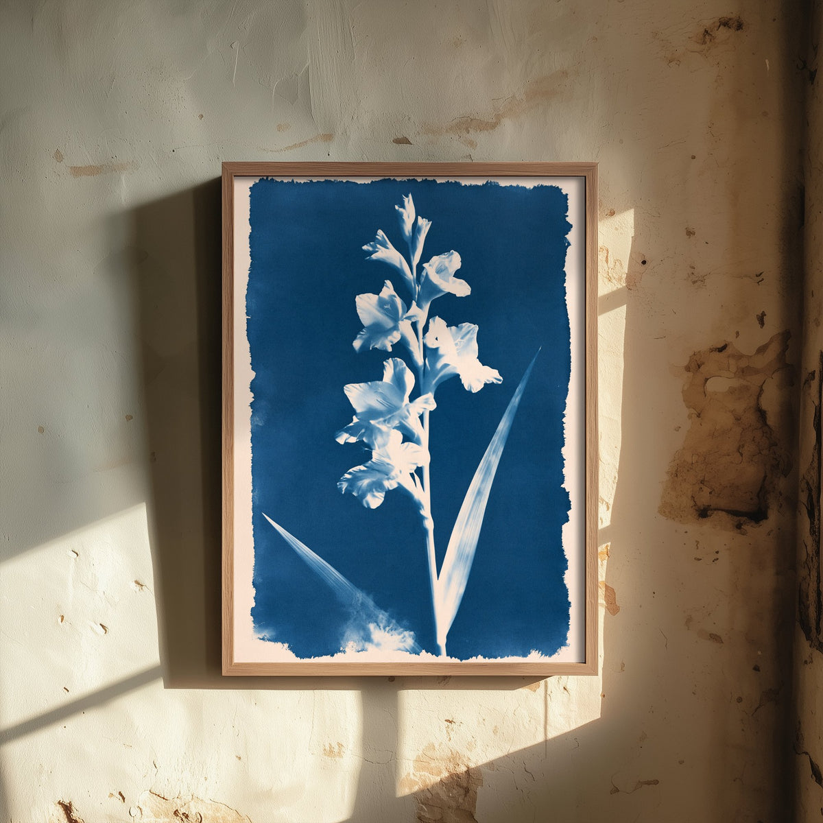 August Birth Flower Art Print - Gladiolus Poster - Blue Cyanotype Botanical Illustration - Birth Month Gift 08/12