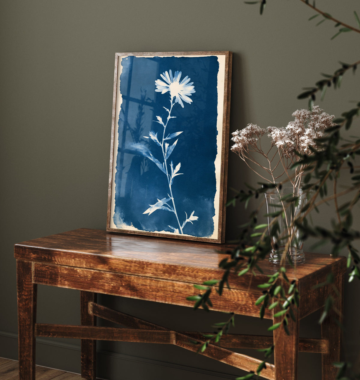 September Birth Flower Art Print - Aster Poster - Blue Cyanotype Botanical Illustration - Birth Month Gift 09/12