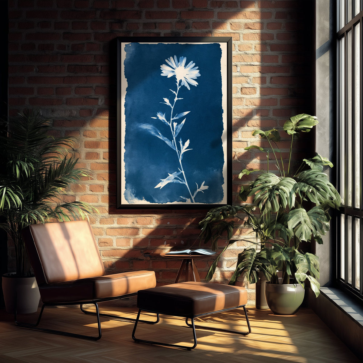 September Birth Flower Art Print - Aster Poster - Blue Cyanotype Botanical Illustration - Birth Month Gift 09/12