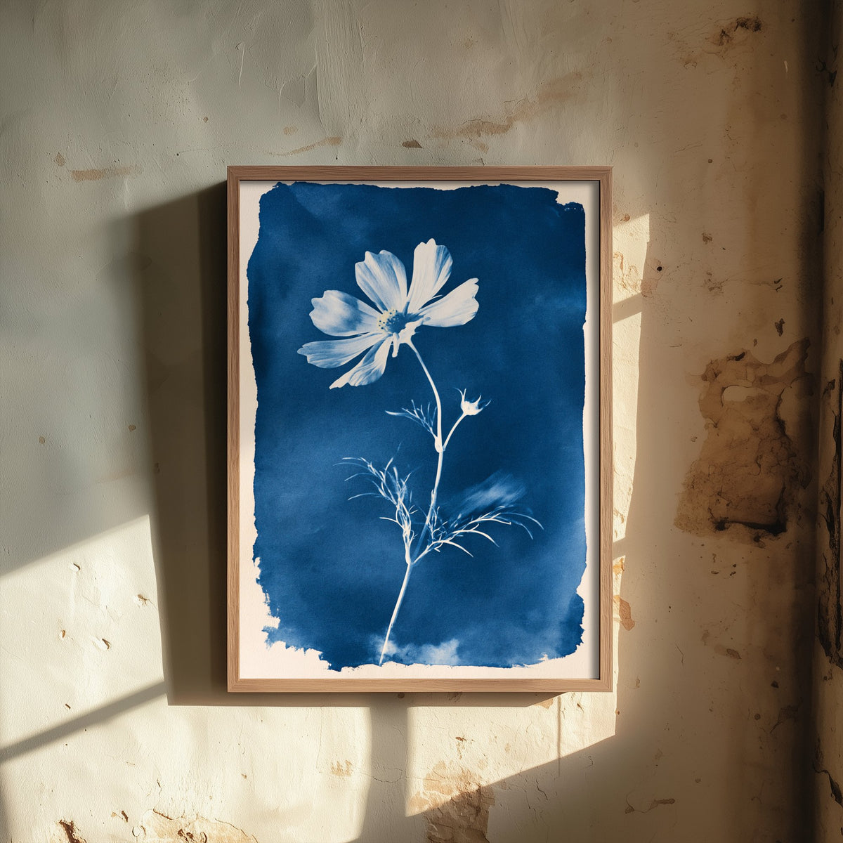 October Birth Flower Art Print - Cosmos Poster - Blue Cyanotype Botanical Illustration - Birth Month Gift 10/12