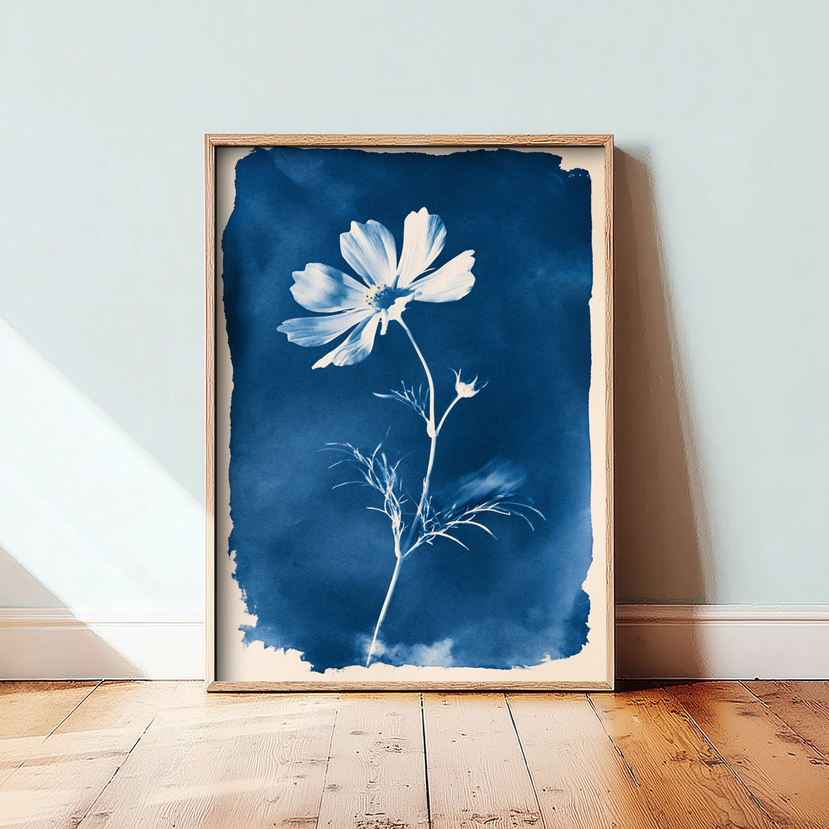 October Birth Flower Art Print - Cosmos Poster - Blue Cyanotype Botanical Illustration - Birth Month Gift 10/12