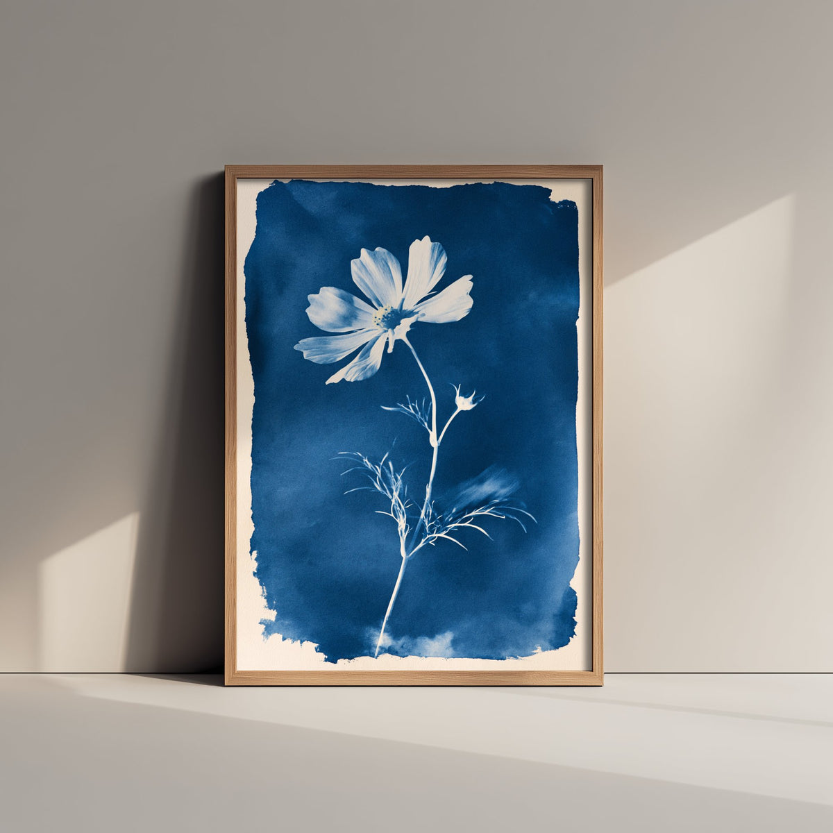 October Birth Flower Art Print - Cosmos Poster - Blue Cyanotype Botanical Illustration - Birth Month Gift 10/12
