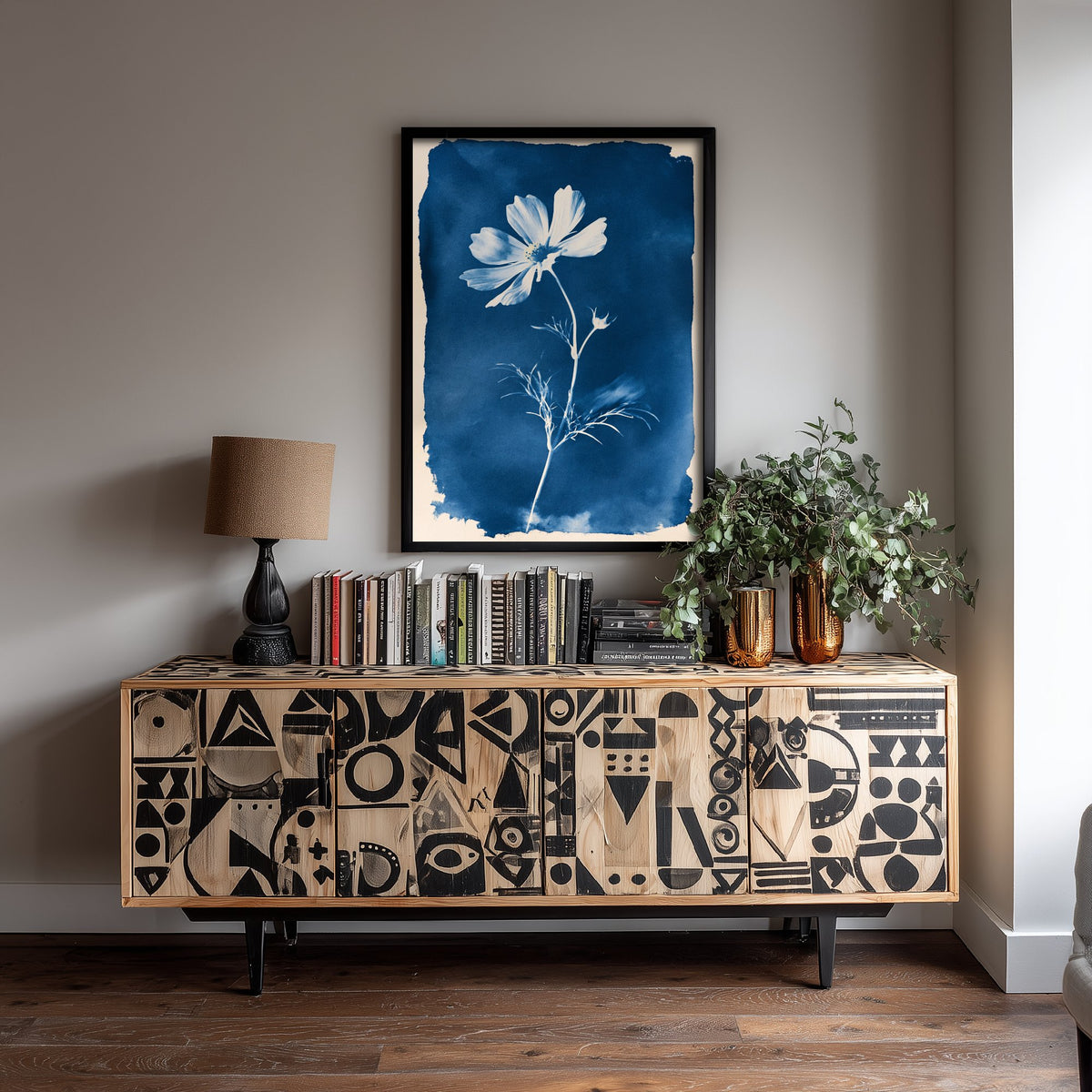 October Birth Flower Art Print - Cosmos Poster - Blue Cyanotype Botanical Illustration - Birth Month Gift 10/12