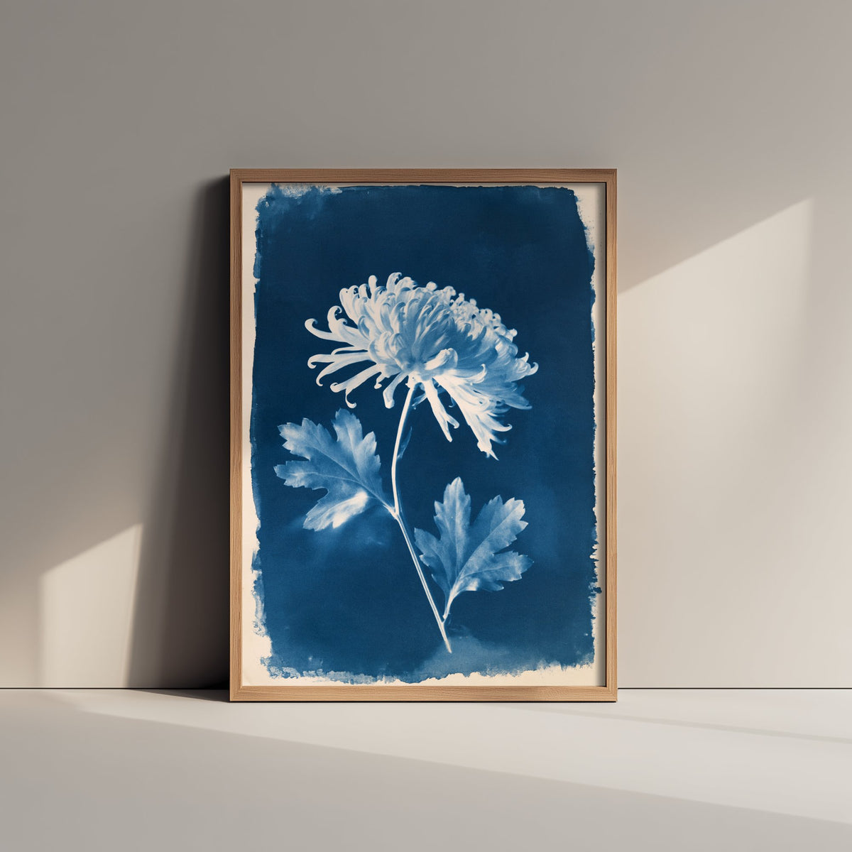 November Birth Flower Art Print - Chrysanthemum Poster - Blue Cyanotype Botanical Illustration - Birth Month Gift 11/12