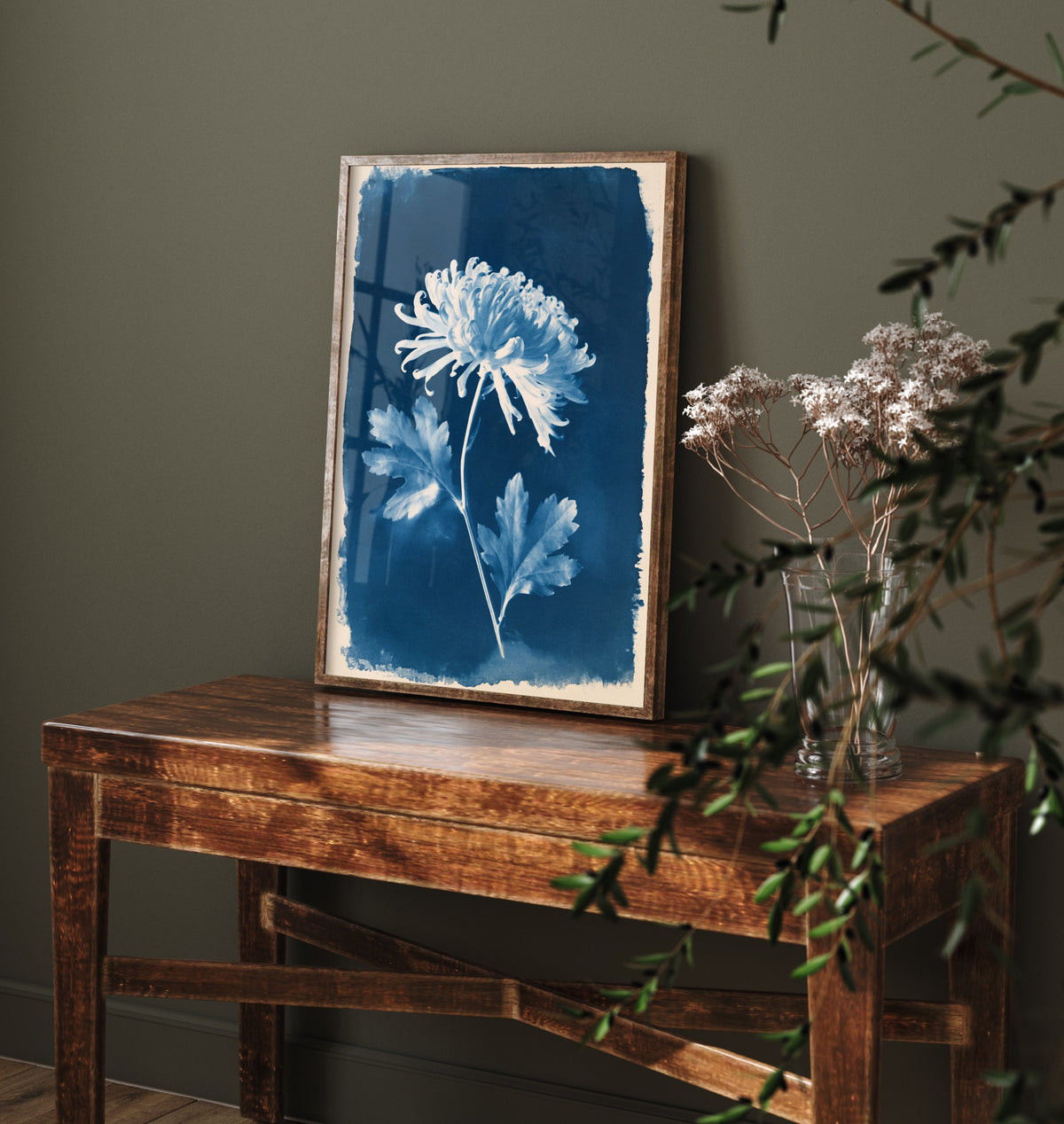 November Birth Flower Art Print - Chrysanthemum Poster - Blue Cyanotype Botanical Illustration - Birth Month Gift 11/12